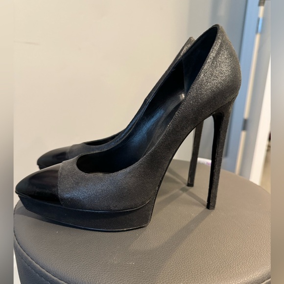 Saint Laurent matte sparkling black pumps with patent toe - Picture 3 of 9